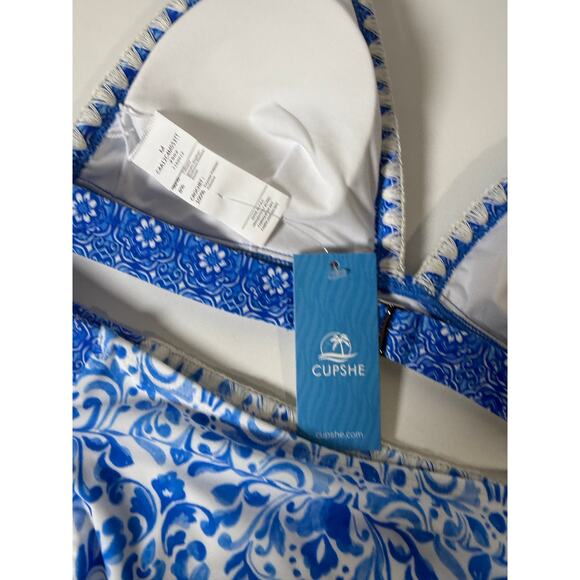 CUPSHE Women's Bikini Sets Two Piece Swimsuit Halter V Neck Back Hook - Picture 5 of 5